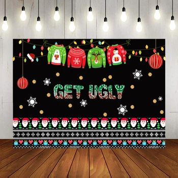 

Ugly Christmas Sweater Party Decor Backdrop Tacky Blackboard Winter Xmas Photography Background Elfed Kids Photobooth W-1992