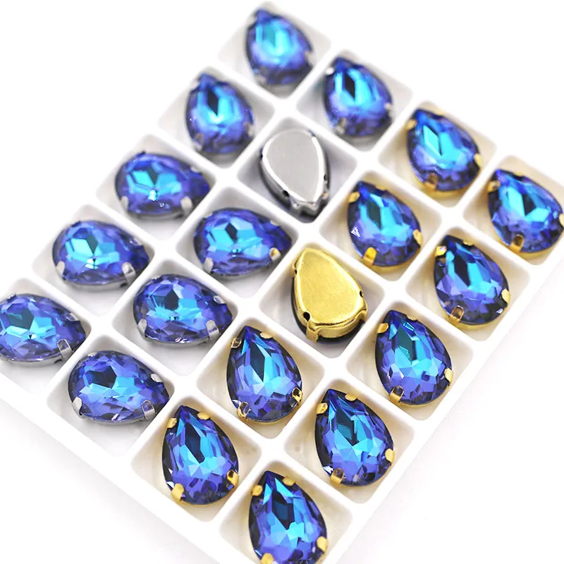 

New Teardrop shape Dark olive Mocha fluorescence Glass Crystal sewing claws flatback rhinestones for clothing/hair clip/brooch