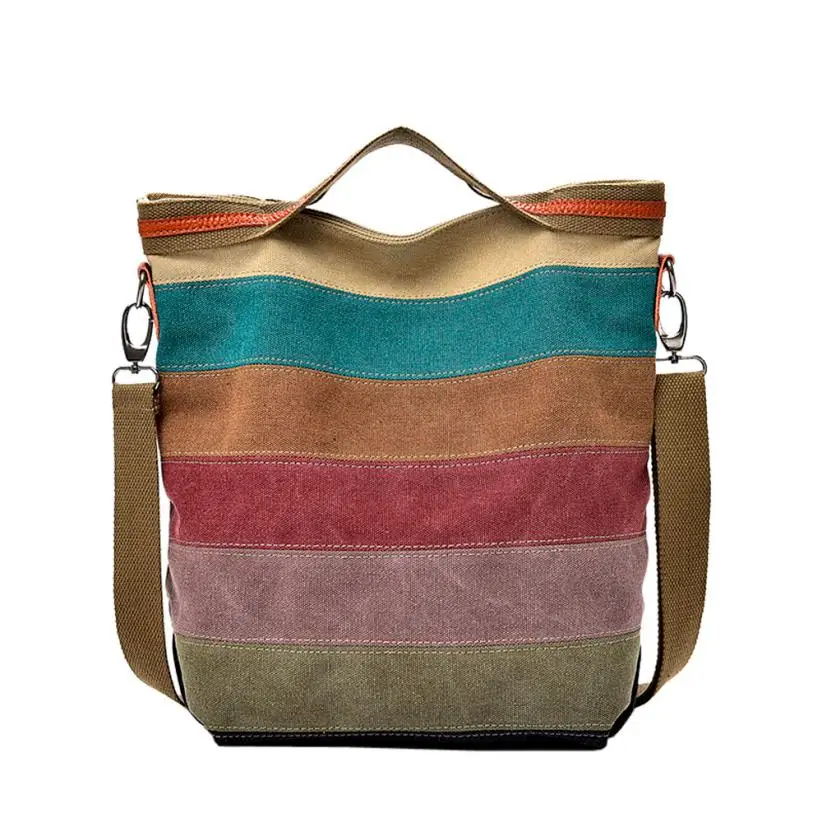 

Sleeper #4005 Casual Women Canvas Splice Stripe Cross Body Bag Shoulder Bag Handbag Totes DA COLORFUL casual hot Free Shipping