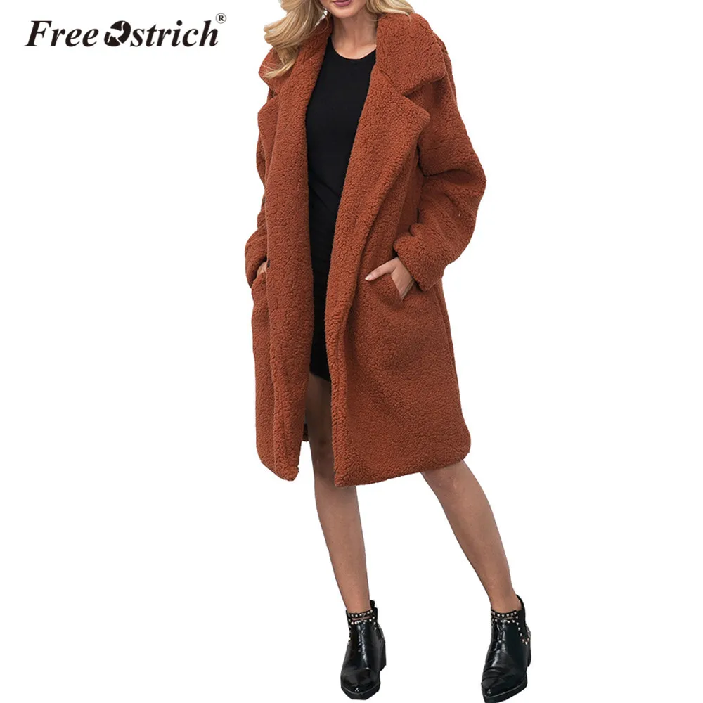 Страусиные пальто для женщин полушерстяные парки размера плюс полный рукав зимнее теплое длинное пальто для женщин Повседневное Abrigo Mujer L0740