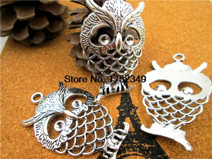 4pcs Owl Charms,Antique Tibetan silver owls Charm Pendants large size