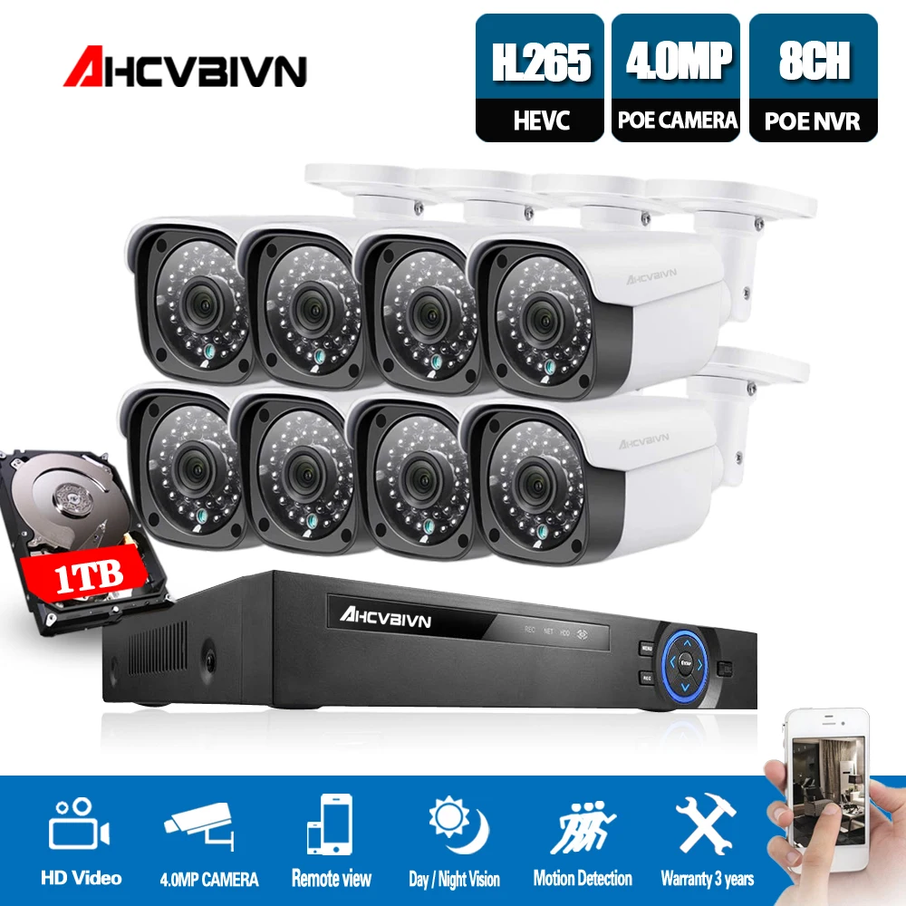 

H.265 8CH 5MP POE NVR Security camera System Kit 4.0MP POE IP Camera In/Outdoor Waterproof Home CCTV Video Surveillance NVR set