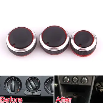 

3x Aluminum Car A/C Air Condition Heat Control Knob Switch Botton Cover Trim For Volkswagen Polo 2014-2016