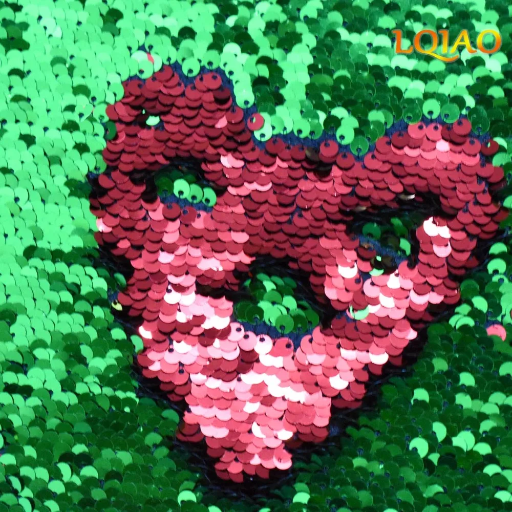 Sequin Fabric Reversible Green Red-002