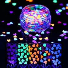 Блестки для ногтей флуоресцентный блеск 4 мм ультратонкий красочный в форме сердца флаки 1 г Светящиеся Блестки для ногтей светится в темноте