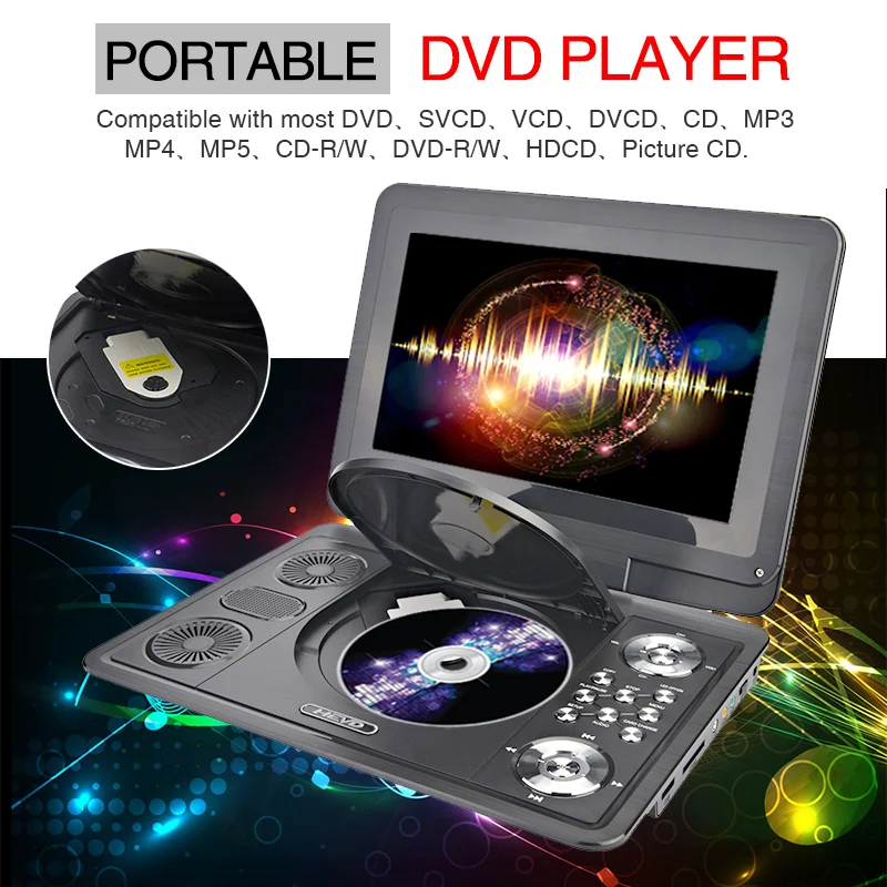 13 inch HD Portable DVD Player Mobile Digital Multimedia Player TV EVD Radio MPEG MPEG4 VCD SD Card