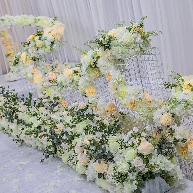 DIY свадебный цветок, украшение стен, шелковые пионы, розы, искусственные цветы, декор в ряд, Т-станция, свадебная железная АРКА, фон
