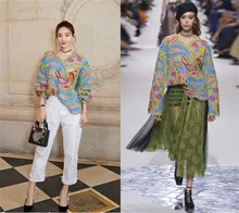 Wang Likun The Same European Station Fall/winter 2019 New Heavy Work Hook Knitted Sweater Walking Show Loose Sweater Women