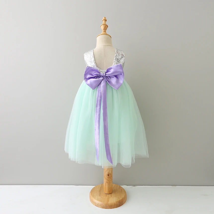 

2017 Sliver Sequined Children Girls Evening Dresses kids Elegant Long Party Dress Hot Sale Backless Formal Gowns with Bows