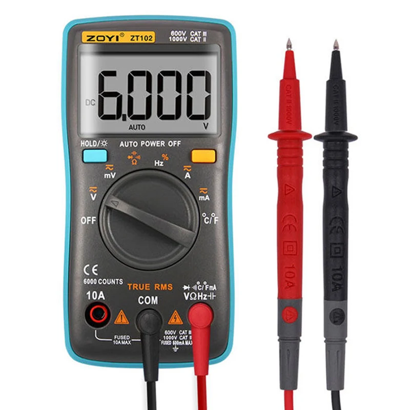 

ZT102 Digital Multimeter 6000 counts Back light AC/DC Ammeter Voltmeter Ohm Frequency Diode Temperature