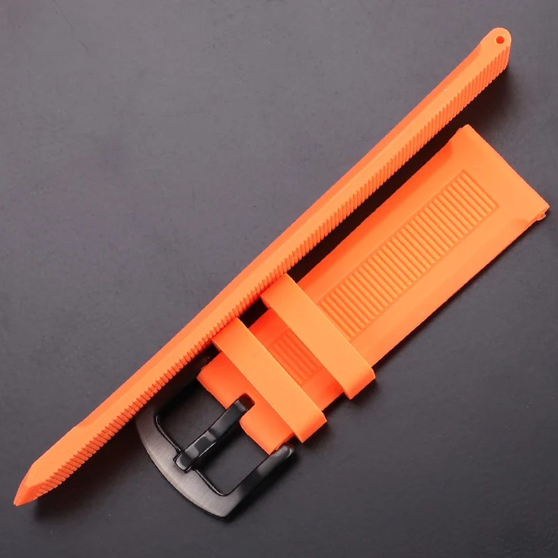 HENGRC резиновый ремешок для часов 22 мм мужской черный оранжевый спортивный дайвинг силиконовый ремешок для часов браслет из нержавеющей стали металлическая пряжка