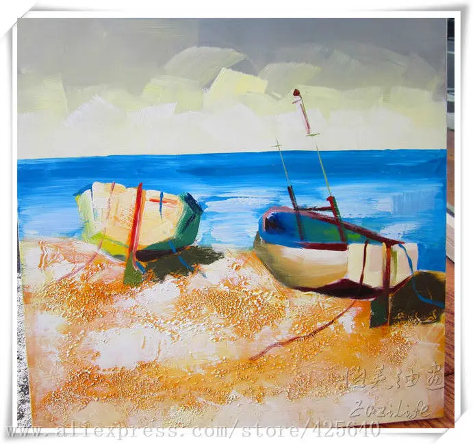 

Two Boats in the Seaside Seascape Oil painting on canvas hight Quality Hand-painted Painting Home Decor paints Wall art paint