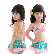 Летний детский милый кружевной купальный костюм-бикини с цветочным узором; купальный костюм из двух предметов для девочек; розовый купальник принцессы для девочек