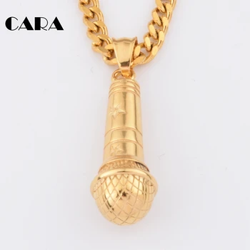 

2019 New Hip Hop Chain Rock Punk Microphone chokers Neckla & Pendant Women/men Stainless Steel Gold-color Jewelry CAGF0052