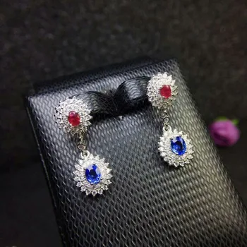 

shilovem 925 silver sterling natural Natural ruby sapphire stud earrings party fine Jewelry women party trendy de04050304aglh