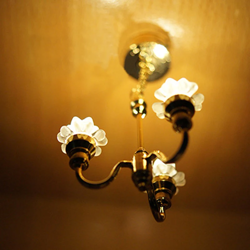 Mini 1 12 Dollhouse Lamp Flower Miniature Ceiling Light Play House LED