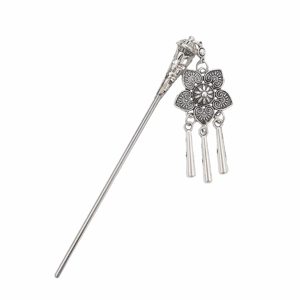 Vintage Chinese Hair Sticks For Women Hairpin Chain Headpieces Gypsy Ethnic Silver Metal Tassel Flower Hair Stick Pieces Jewelry - Image 5