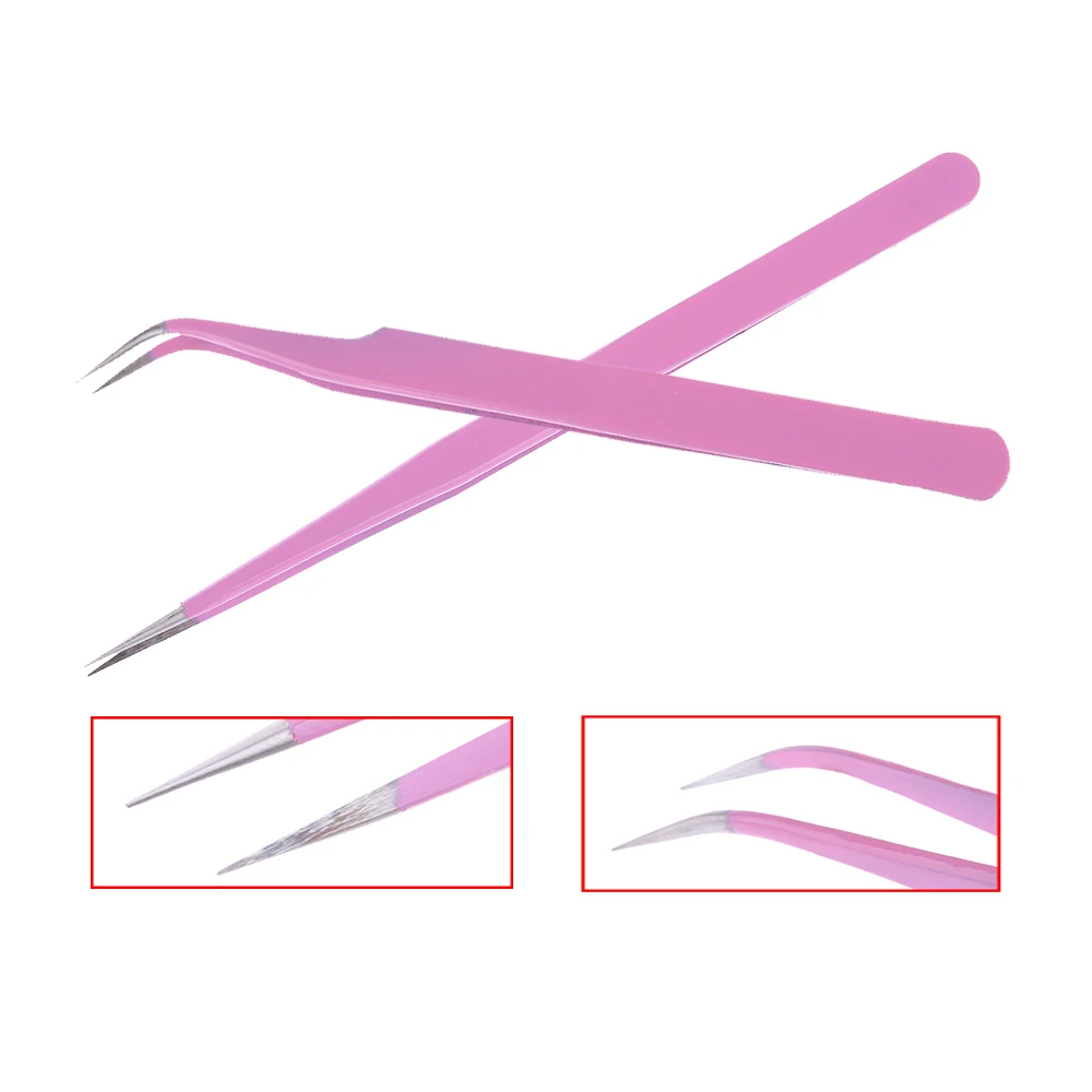 

Professional False Eyelashes Tweezers Pink Stainless Steel Eyelash Extension Straight Bend Tweezers Clip Beauty Makeup Tool