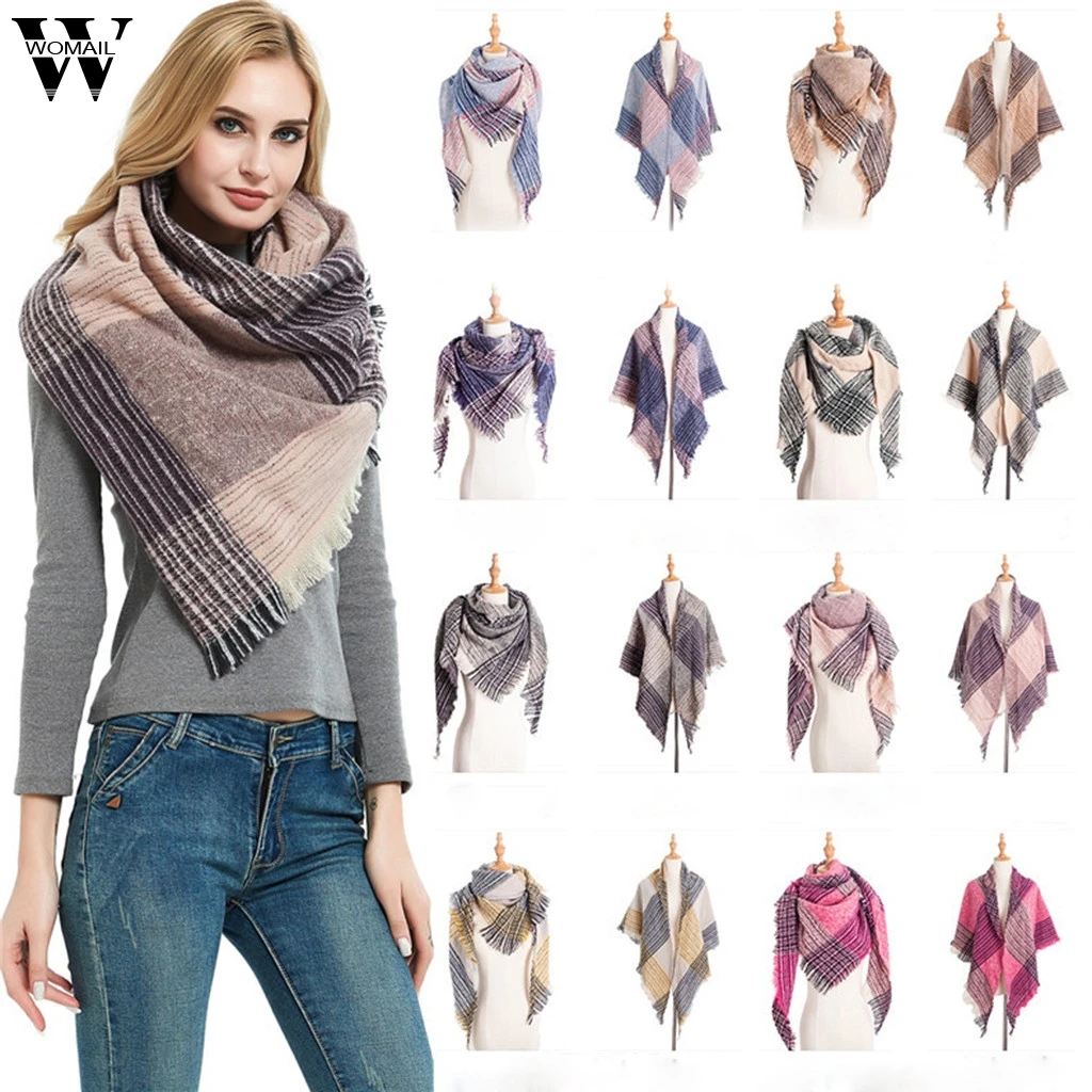 

Womail 2019 New Winter Large Scarf Fashion Contract Color Wrap Long Scarves Triangle Towel Plaid Thin Square Scarf JL18 Bufanda