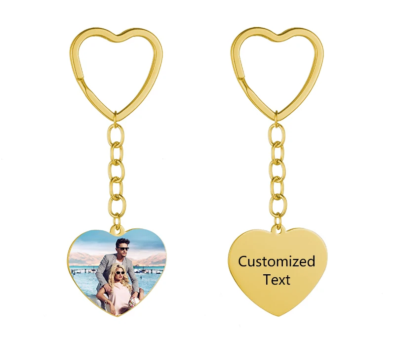 Персонализированные пользовательские брелоки для женщин сердце автомобиль сумка Шарм брелок пара цепочка для ключей бумажник лучший друг брелок бойфренд подарок - Цвет: Gold 1Photo 1Text