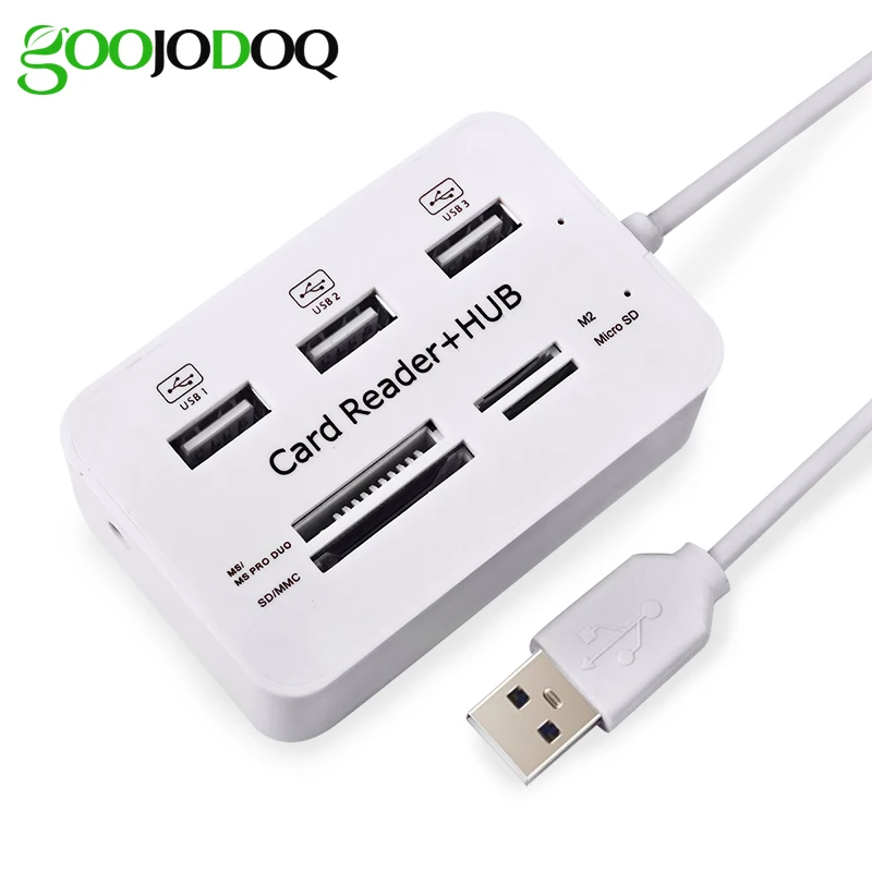 

3 Ports USB Hub 2.0 Card Reader Multi USB Splitter 480Mbps USB Combo For MS M2 SD MMC TF Portable For Macbook Laptop PC Computer