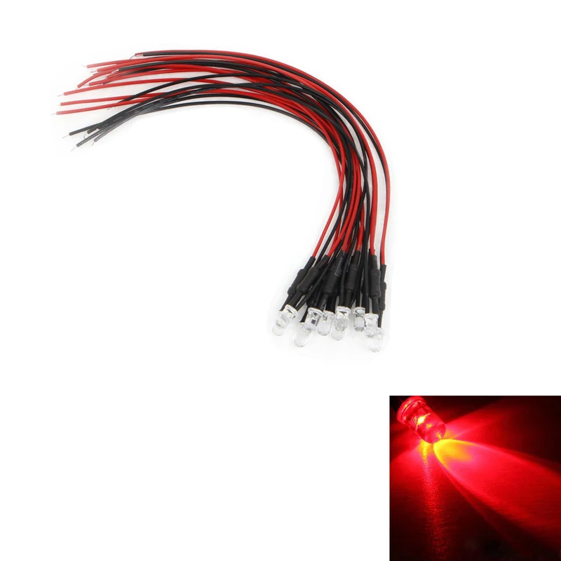 10 шт. DC 12 В Предварительно проводной светодиодный кабель лампы светодиод 18 см 5 мм Автомобильный светильник - Испускаемый цвет: Красный
