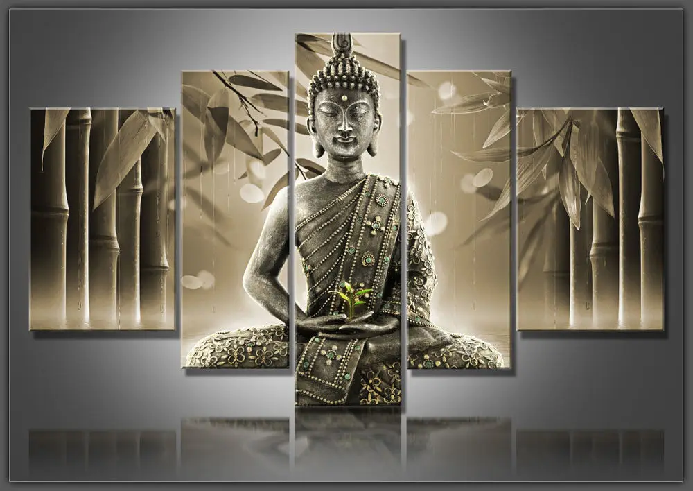 Framed 5 Panel Large Buddha Painting Zen Feng Shui Picture Chinese