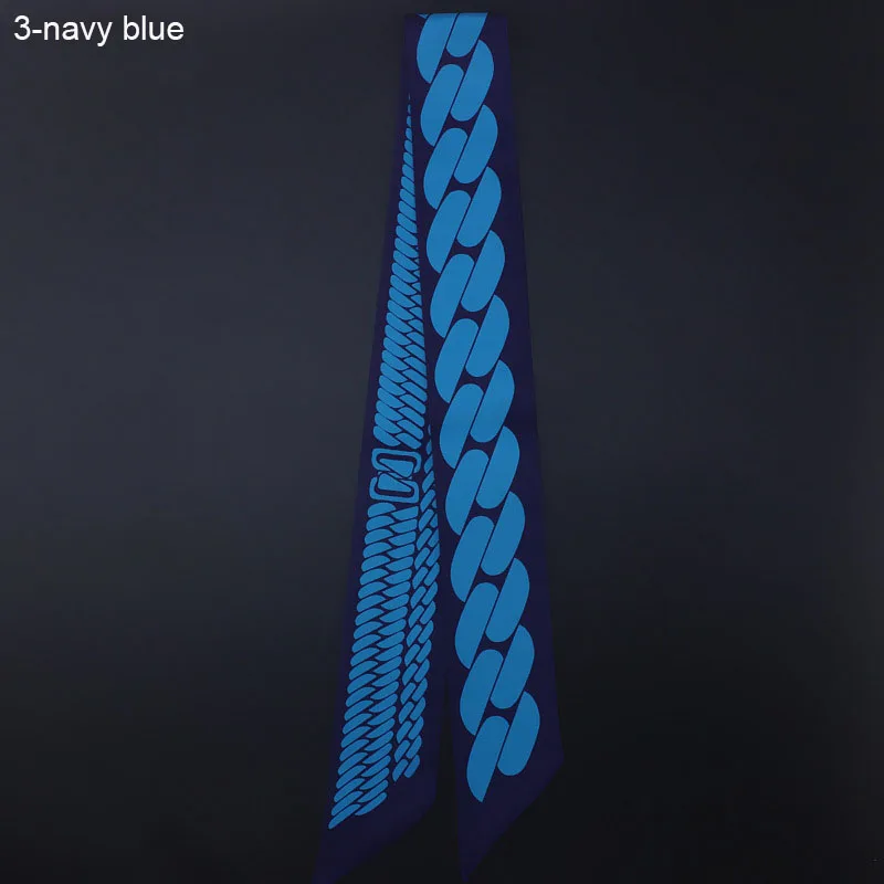 Luxury Brand Chain Print Twill Silk Small Women Fashion Scarf Hair Bags Handle Geometric Tie Multifunction Hand Ribbon Scarves
