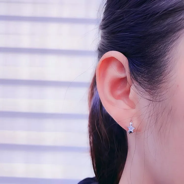 

S925 sterling silver earrings fashion zircon star ear bone ear buckle wild personality simple female girl silver ear jewelry