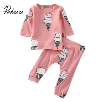 

2Pcs Newborn Baby Girls Clothes Ice Cream T-shirt Tops Long Pants Outfit Set Clothing Baby Girl 0-24 M