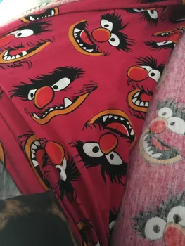 

50*110cm Classic cartoon Sesame Street cotton elasticity knitted fabric printed baby girl diy cloth pajamas hat fabric