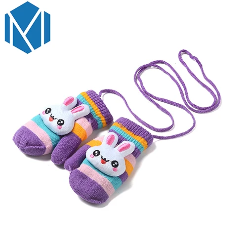 Miya Mona 1 пара Детские перчатки эластичные вязаные трикотажные зимние перчатки теплые перчатки с полными пальцами забавная форма кролика варежки - Цвет: purple