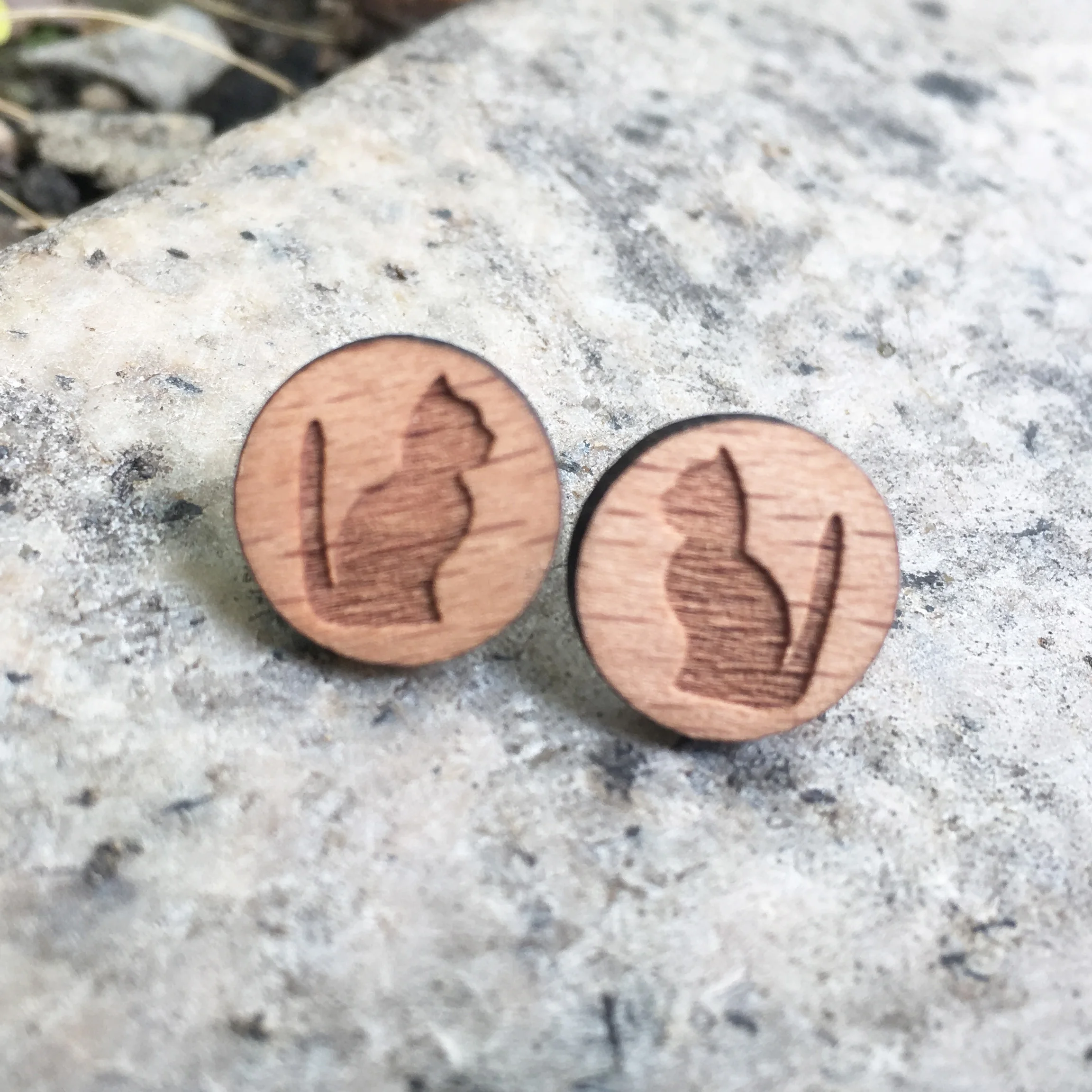 

Cat Laser Engraved Animal Earrings Lovely Kitty Stud Wooden Earring Cute Animal Kitten Handmade Earring X 1 Pair