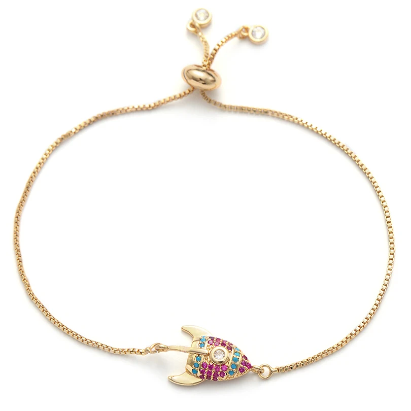 Pipitree милые мини ракета шарм браслеты CZ Циркон мультфильм модный розовое золото цвет браслет для женщин девочек детские ювелирные изделия подарок