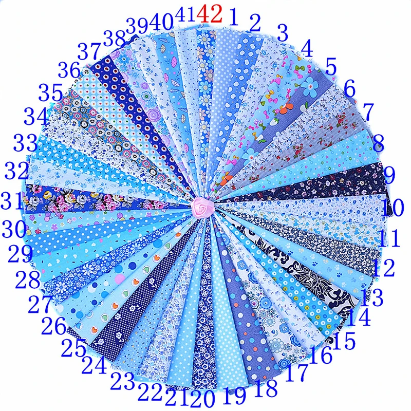 Смешанный цвет синий цветок Цвет Хлопчатобумажная Ткань Лоскутные материалы для шитья ткань Scarpbooking Рукоделие Ремесло Кукла сумка 42 шт./лот 20x30 см