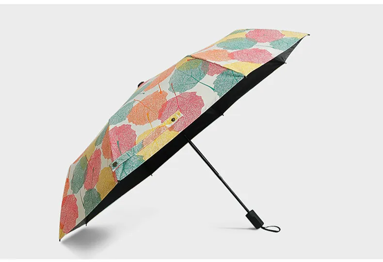 Креативный ультра-светильник в виде кленового листа, 3 складных зонта, Женский солнечный и дождливый зонтик с черным покрытием, женский прозрачный зонтик