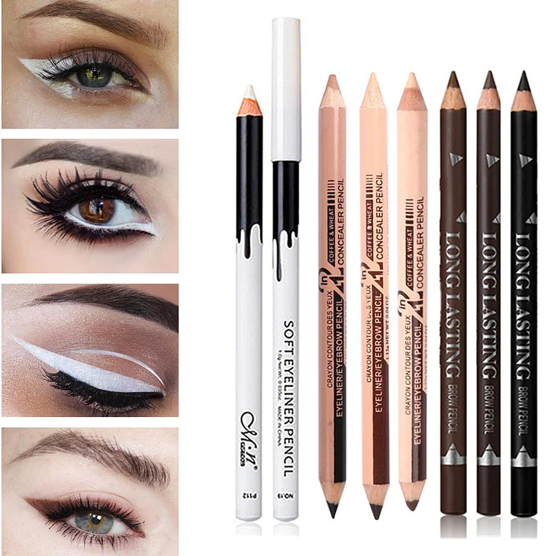 Black &amp; Brown &amp; White Eyeliner Pencil Waterproof Long 