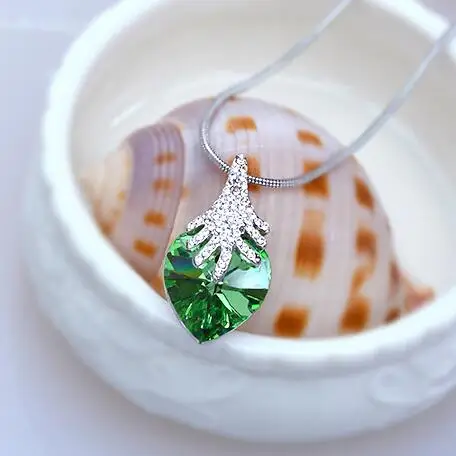 Корейское модное блестящее хрустальное ожерелье с подвеской в виде сердца, романтическое свадебное ювелирное изделие, милое дерево, стразы, ожерелье и подвески для женщин - Окраска металла: D067 Green