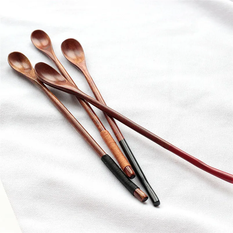 Lot Wooden Long Spoon Bamboo Teaspoon Kitchen Cooking Utensil Tool Soup Teaspoon Catering Cuchara De Madera Creativa 40JY157