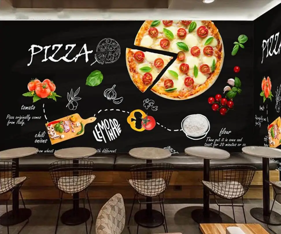 Custom 3D Wallpaper Black Hand-painted Italian Pizza Shop Western Restaurant Wall - High-grade waterproof material Custom 3D Wallpaper Black Hand-painted Italian Pizza Shop Western Restaurant Wall - High-grade waterproof material