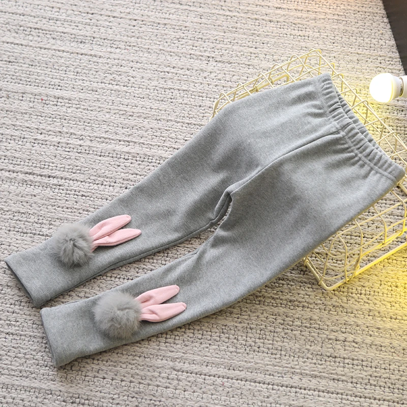Зимние детские повседневные штаны, плотные и теплые штаны из флиса с милыми заячьими ушками