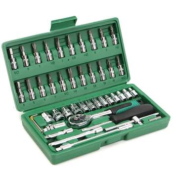 

46Pcs Spanner Socket Set 1/4" Screwdriver Ratchet Wrench Set Kit Mechanical Hand Combination Car Repair Tool Stainless Steel