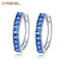Бренд CARSINEL, 7 цветов, циркон, обруч с камнем, серьги для женщин, AAA, кубический цирконий, серьги-кольца, ювелирное изделие, серебряный цвет, высокое качество
