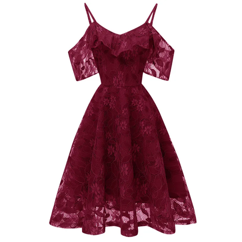 A line Dress Women Vintage Sexy Dress Princess Floral Lace Dress Solid Party Dresses Vestidos Verano 2018 Wholesales 40AT2714