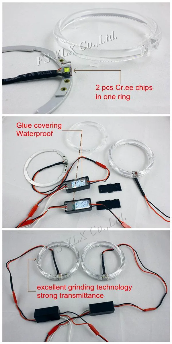 FSYLX 100 мм 2SMD светодиодный halo ring DRL фары для автомобиля мотоцикла 3 дюйма объектив проектора светодиодный angel eyes CRE светодиодный angel eyes ring