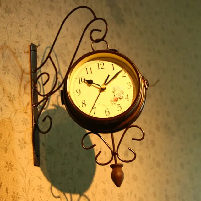 Free Shipping Diy European Style Wrought Iron Wall Clock Sided Free Shipping Diy European Style Wrought Iron Wall Clock Sided Bell Decor Room Gift Clocks