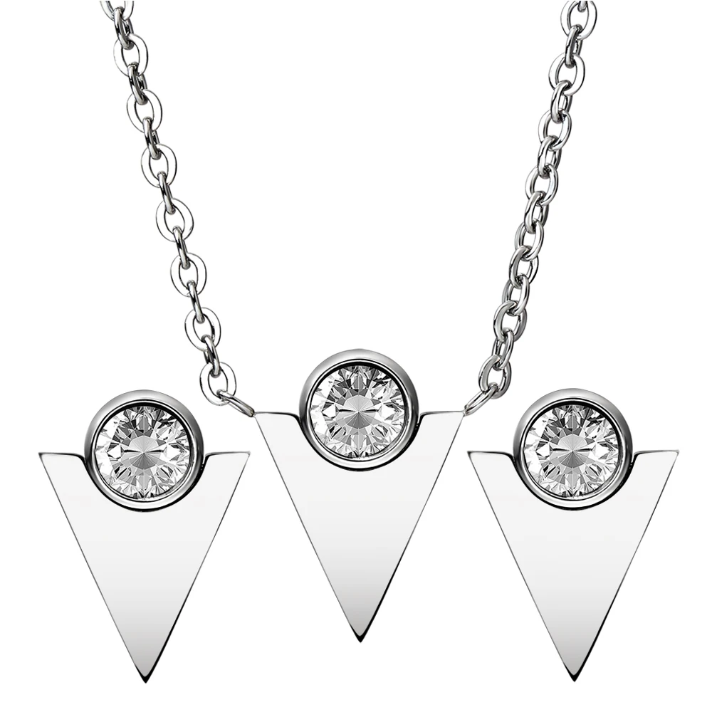 

Fashion Stainless Steel Triangle Cubic Zirconia White CZ Jewelry Sets For Wedding Earrings&Pendant Necklace With Women
