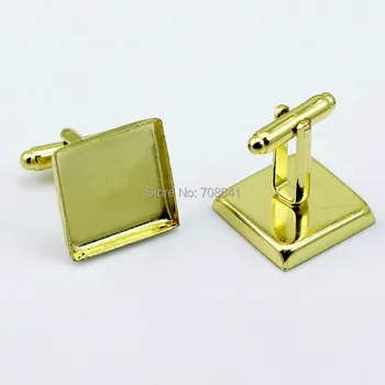 

Blank Cufflinks Settings with Square Deep Wall Bezel Cabochons Bases Men's Metal Cuff links DIY Findings Golden tone Plated