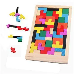 Wooden Tetris Kids Educational Toy Puzzle Children Puzzle Toys DIY Wooden Tangram Magination Intelligence Teaser Jigsaw Board