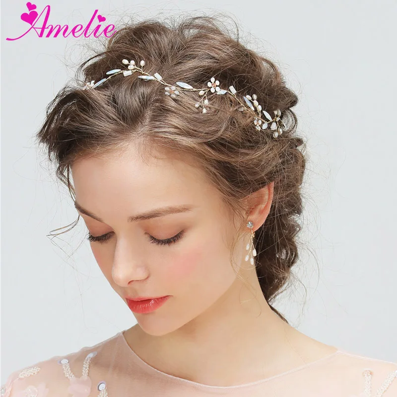 Girl Headdress Freshwater Pearls Bridal Headband Clear Opal Crystal